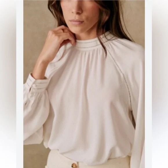 Sézane Utopie Silk Blouse Cream Ecru Long Sleeve EU 40 US 8 - Picture 3 of 16
